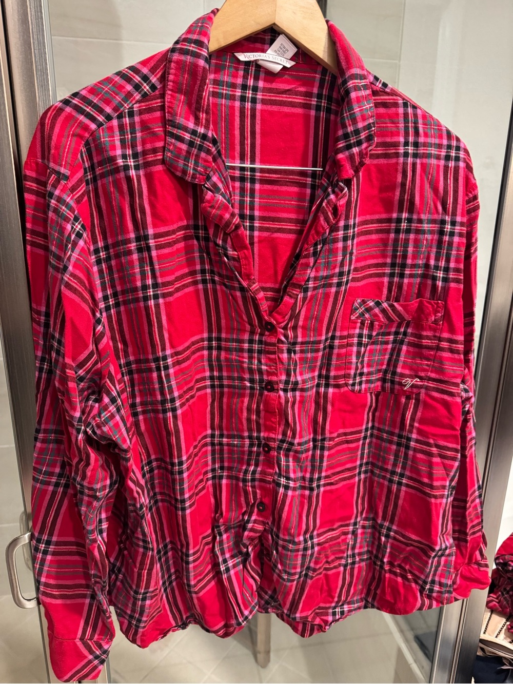 Victoria’s SecretRed Plaid Button-Up Pajama Sleepshirt and Pants Set